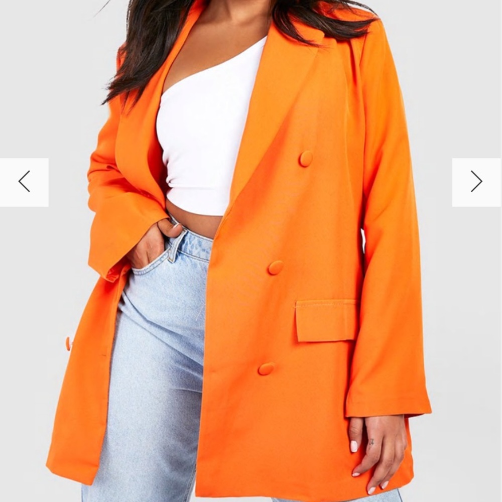 ASOS Curve Orange Double-Breasted Oversized Blazer